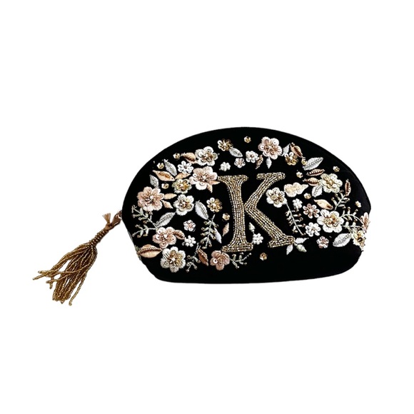 Noor-è-Noire Handbags - Beaded Monogram “K” Makeup Bag